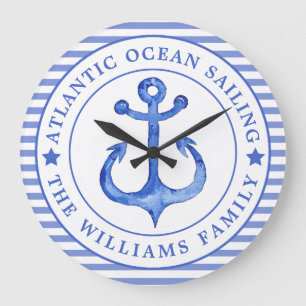 Nautical Anchor Navy Blue Grote Klok