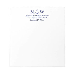Nautical anchor navy blue koppel monogram initiaal notitieblok