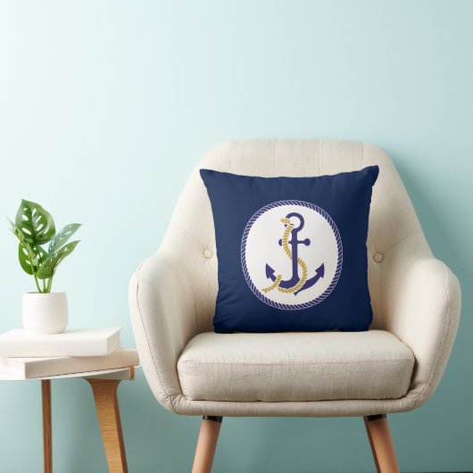 Nautical Anchor Navy Blue Kussen (Stoel)