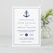 Nautical Anchor Navy Blue Monogram Weddenschap Kaart (Staand voorkant)