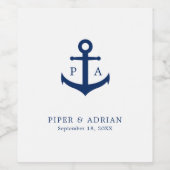 Nautical Anchor Navy Blue Monogram Weddenschap Wijn Etiket (Enkel label)