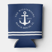 Nautical Anchor Navy Blue Monogrammed Beach House Blikjeskoeler (Voorkant)