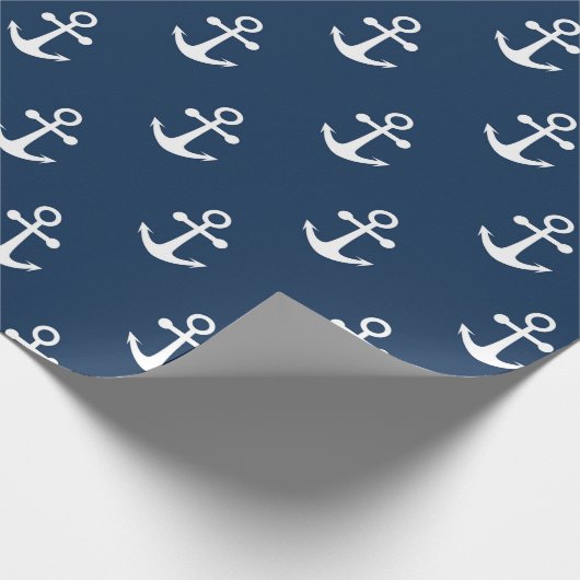 Nautical Anchor Navy Blue Pattern Wrapping Paper Cadeaupapier (Hoek)