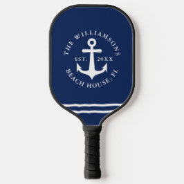 Nautical Anchor Navy Blue Personalized Beach House Pickleball Paddle