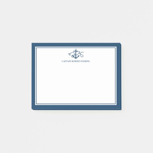Nautical Anchor Navy Blue Personalized Post-it® Notes (Voorkant)