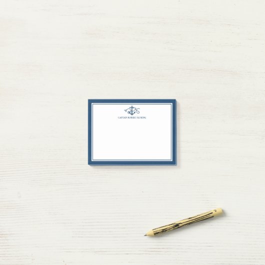 Nautical Anchor Navy Blue Personalized Post-it® Notes (Op bureau)