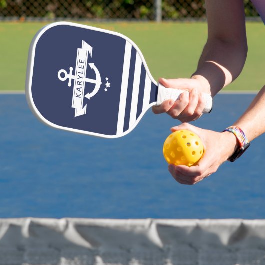 Nautical Anchor Navy Blue Pickleball Paddle (Insitu)