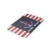 Nautical Anchor Navy Blue, Red Stripes Bath Badmat (Gekanteld)