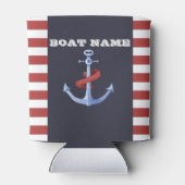 Nautical Anchor Navy Blue, Red Stripes Blikjeskoeler (Achterkant)