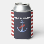 Nautical Anchor Navy Blue, Red Stripes Blikjeskoeler (Blikje Achterkant)