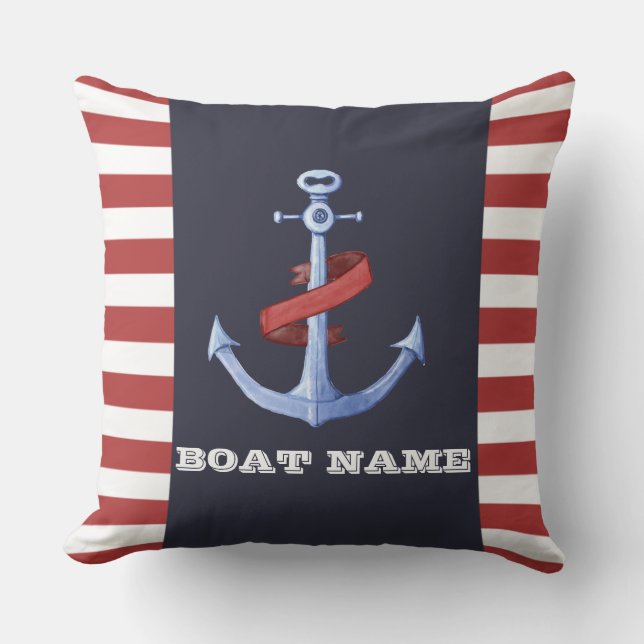 Nautical Anchor Navy Blue, Red Stripes Kussen (Voorkant)