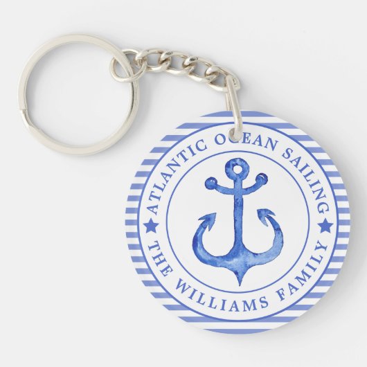 Nautical Anchor Navy Blue Sleutelhanger (Voorkant)