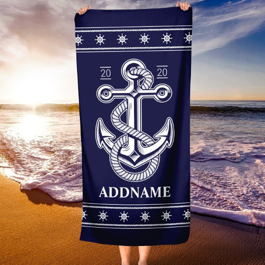 Nautical Anchor Navy Blue Specialized Beach Towel Strandlaken
