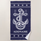 Nautical Anchor Navy Blue Specialized Beach Towel Strandlaken (Voorkant)