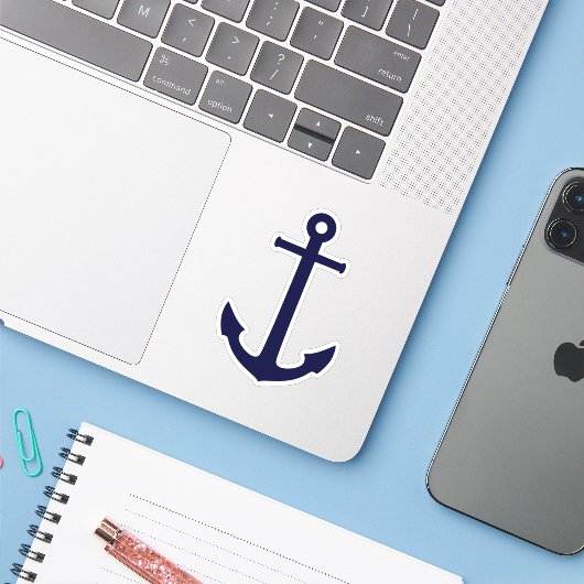 Nautical Anchor Navy Blue Sticker (Laptop met iPhone)