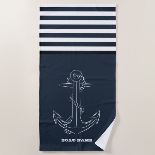 Nautical Anchor Navy Blue Stripe Sailor Strandlaken (Voorkant)