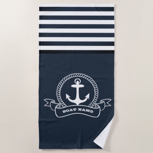 Nautical Anchor Navy Blue Stripe Strandlaken (Voorkant)