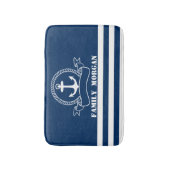 Nautical Anchor Navy Blue Striped Badmat (Voorkant Verticaal)