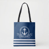 Nautical Anchor Navy Blue Striped Draagtas (Voorkant)
