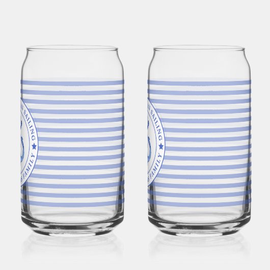 Nautical Anchor Navy Blue Striped Personalized Blikvorm Glas (Links)