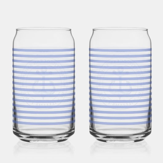 Nautical Anchor Navy Blue Striped Personalized Blikvorm Glas (Achterkant)
