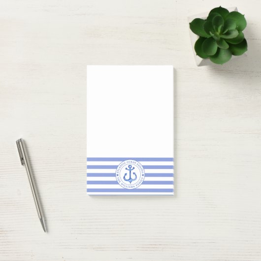 Nautical Anchor Navy Blue Striped Personalized Post-it® Notes (Kantoor)