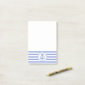 Nautical Anchor Navy Blue Striped Personalized Post-it® Notes (Op bureau)