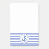 Nautical Anchor Navy Blue Striped Personalized Post-it® Notes (Voorkant)