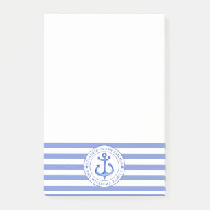 Nautical Anchor Navy Blue Striped Personalized Post-it® Notes