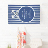 Nautical Anchor Navy Blue Stripes Birthday Banner (Insitu)
