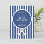 Nautical Anchor Navy Blue Stripes Birthday Kaart (Staand voorkant)