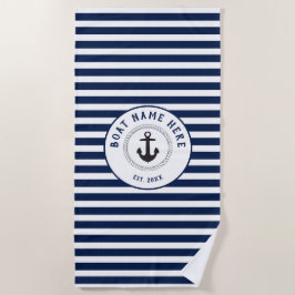 Nautical Anchor Navy Blue Stripes Boat Name Strandlaken
