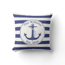 Nautical Anchor Navy Blue Stripes Familienaam