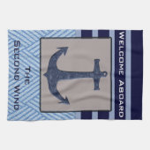 Nautical Anchor & Navy Blue Stripes Theedoek (Horizontaal)