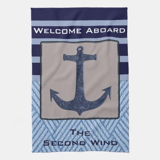 Nautical Anchor & Navy Blue Stripes Theedoek (Verticaal)