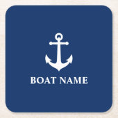  Nautical Anchor Navy Blue Vierkante Kartonnen Onderzetter (Voorkant)