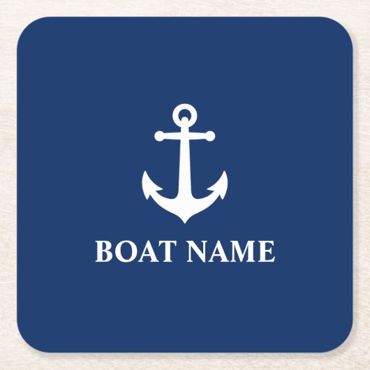 Nautical Anchor Navy Blue Vierkante Kartonnen Onderzetter (Voorkant)