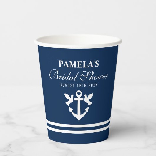 Nautical anchor navy blue vrijgezellenfeest party  papieren bekers (Achterkant)