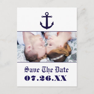 Nautical Anchor Navy Blue Wedding Photo Briefkaart