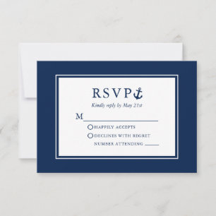 Nautical Anchor Navy Blue Wedding RSVP Kaartje