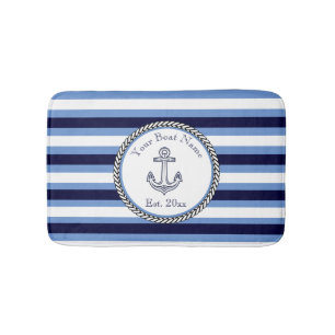Nautical Anchor Navy Blue Wedgwood White gestript Badmat