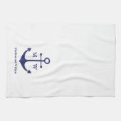 Nautical anchor navy blue white custom monogram theedoek (Horizontaal)