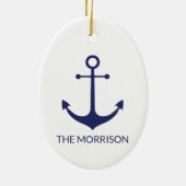 Nautical anchor navy blue white custom name name keramisch ornament (Achterkant)