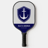 Nautical Anchor Navy Blue White Monogram Name Pickleball Paddle (Voorkant)