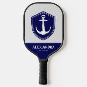 Nautical Anchor Navy Blue White Monogram Name Pickleball Paddle (Achterkant)