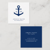 Nautical Anchor Navy Blue White Monogram Simple Vierkante Visitekaartje (Voorkant / Achterkant)