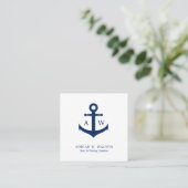 Nautical Anchor Navy Blue White Monogram Simple Vierkante Visitekaartje (Staand voorkant)