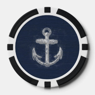  Nautical Anchor Navy Blue/White Pokerchips