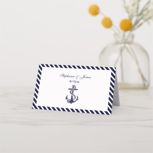 Nautical Anchor Navy Diag Stripe 2 Escort Kaarten (Voorkant)