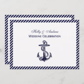 Nautical Anchor Navy Diag Stripe 2H Wedding Kaart (Voorkant / Achterkant)